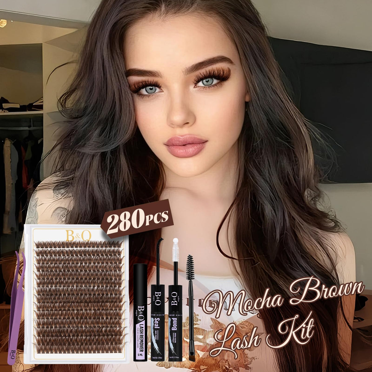 B&Qaugen Mocha Brown Lash Clusters Kit packaging