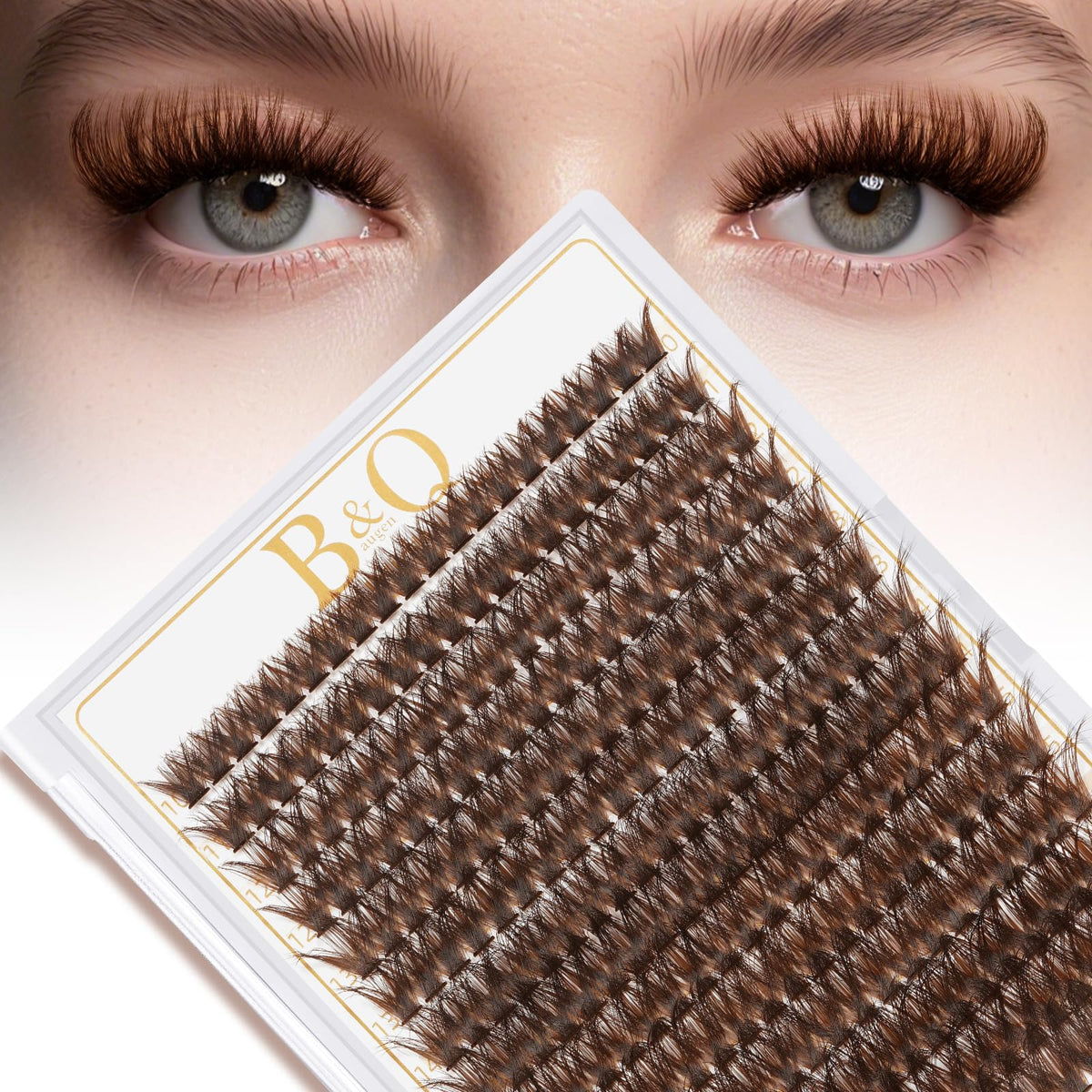 B&Qaugen Mocha Brown Lash Clusters Kit with all tools displayed