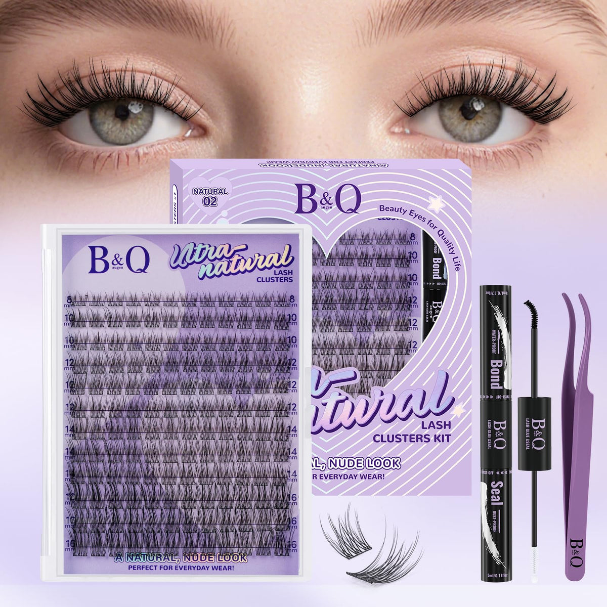 B&Qaugen Wispy Lash Clusters Kit Natural 02 front view