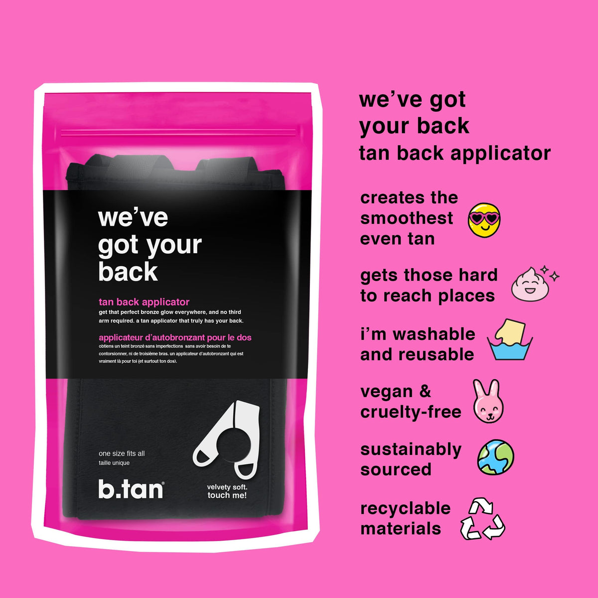 B.TAN Back Self Tanning Applicator in use on a person's back