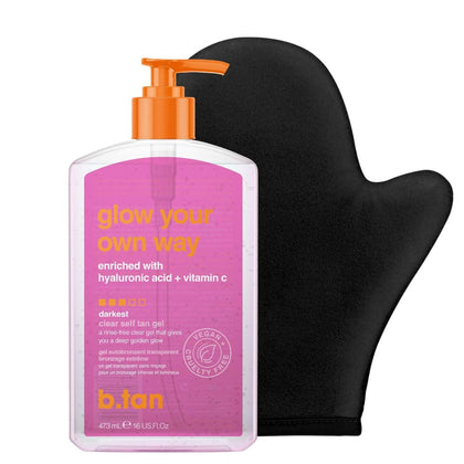 B.TAN Best Clear Self Tanning Gel Kit front view with mitt included