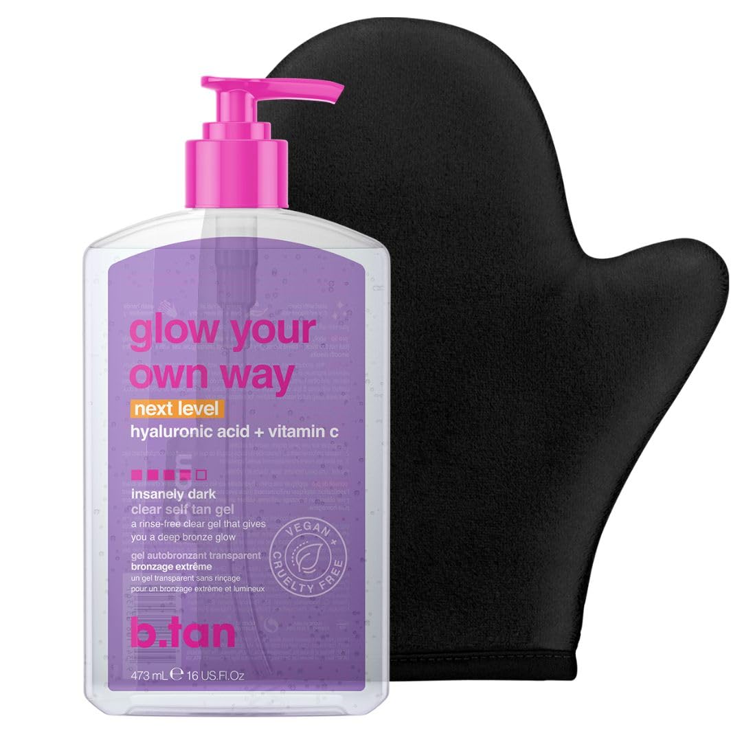 B.TAN Clear Self Tanning Gel Kit front view with applicator mitt