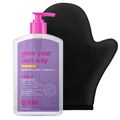 B.TAN Clear Self Tanning Gel Kit front view with applicator mitt
