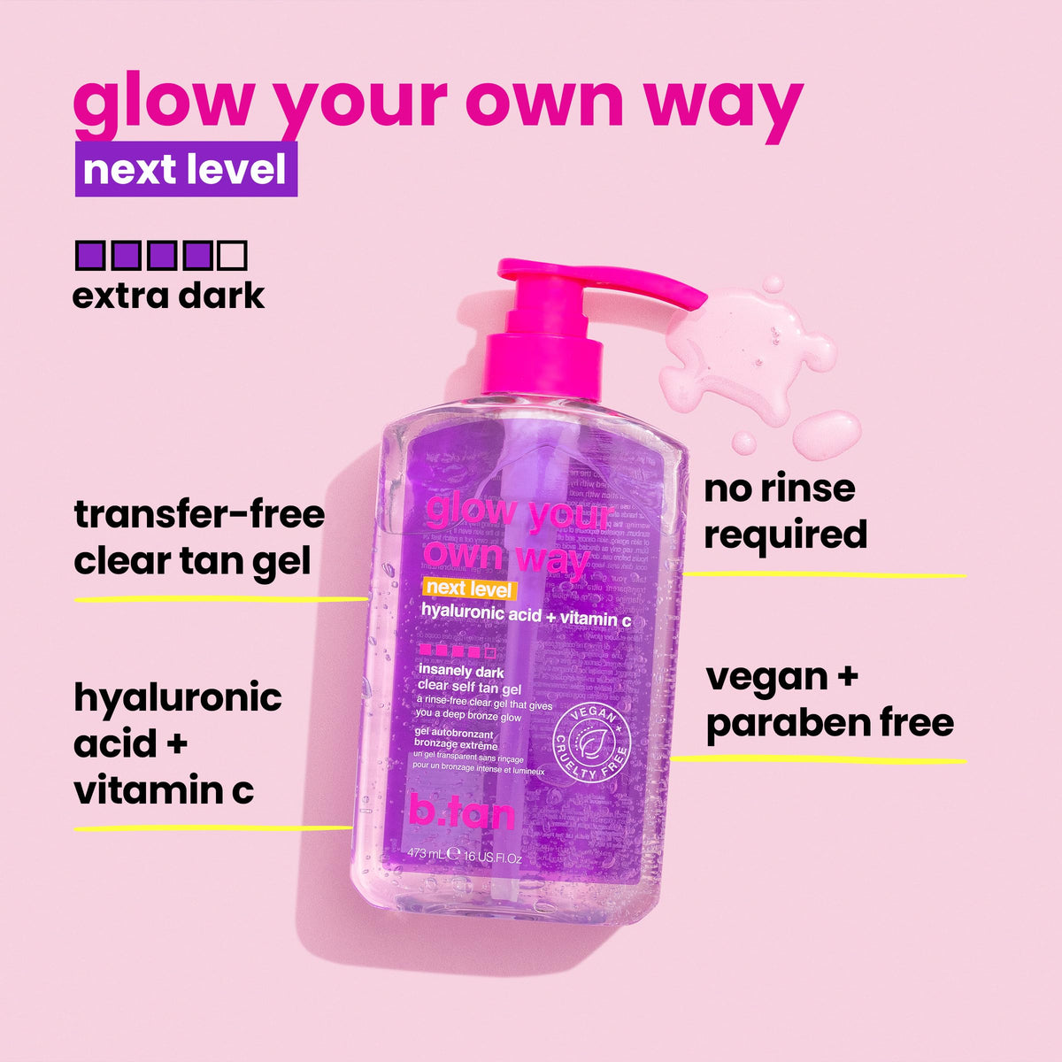 B.TAN Clear Self Tanning Gel Kit open with mitt in use