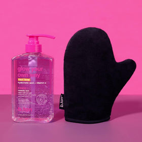 B.TAN Clear Self Tanning Gel Kit with a close-up of the mitt