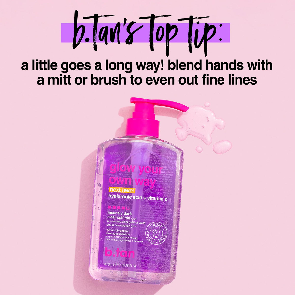 B.TAN Clear Self Tanning Gel Kit with a glowing tan result