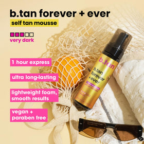 B.TAN Dark Self Tan Kit with product and mitt on a flat surface