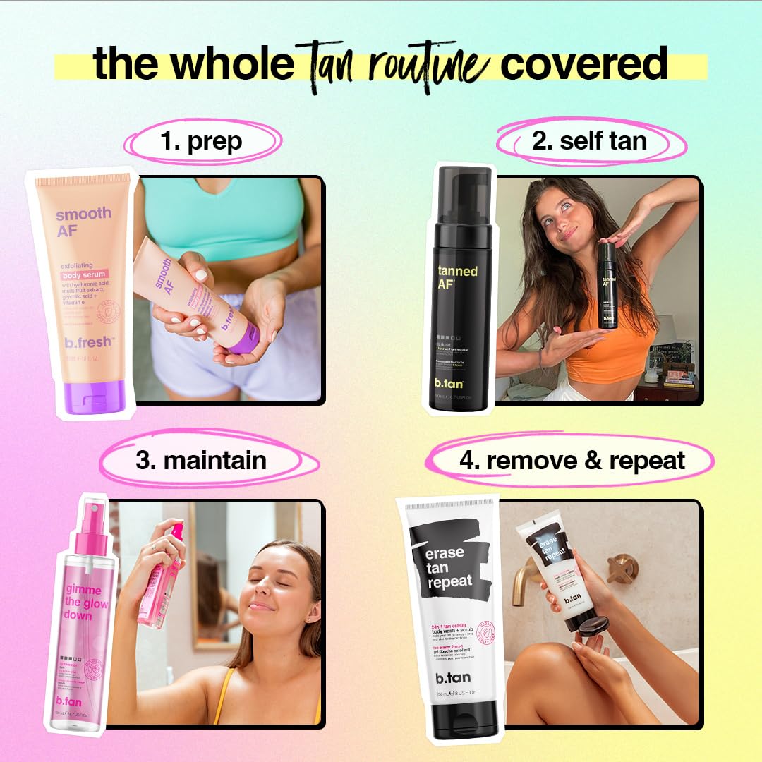 B.TAN Dark Self Tanner foam being applied on skin