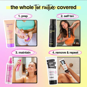 B.TAN Dark Self Tanner foam being applied on skin