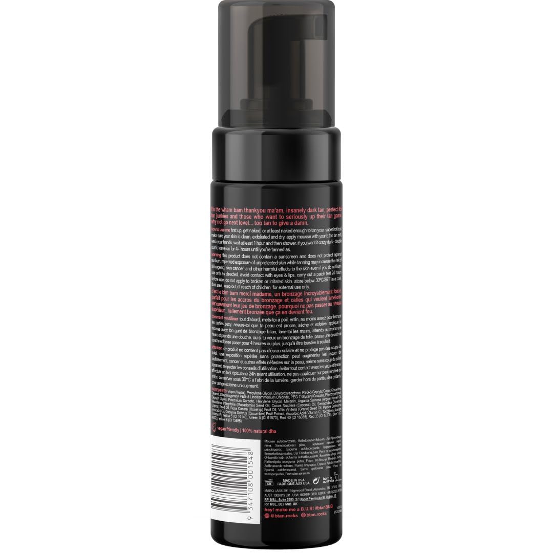 B.TAN Ultra Dark Self Tanner Mousse side view showing nozzle