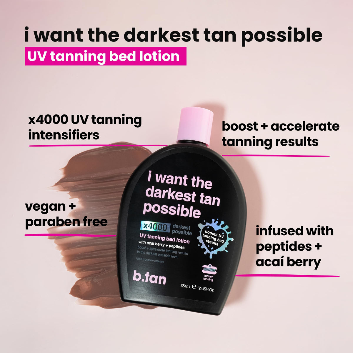 B.TAN UV Tanning Bed Lotion application on skin