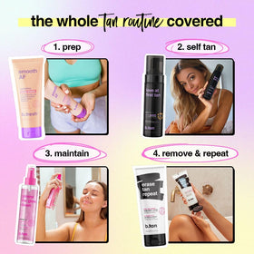 B.TAN Violet Base Self Tanner Mousse lifestyle scene with model