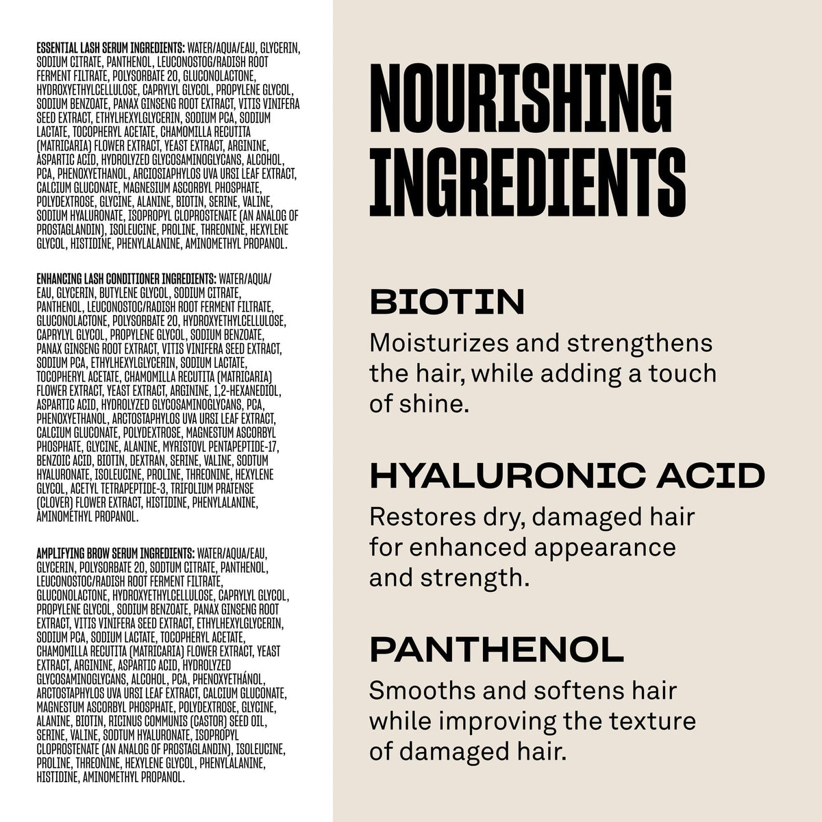 Babe Original Lash and Brow Serums with ingredients list
