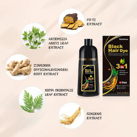 Bablabear Black Hair Dye Shampoo 500ml with application instructions