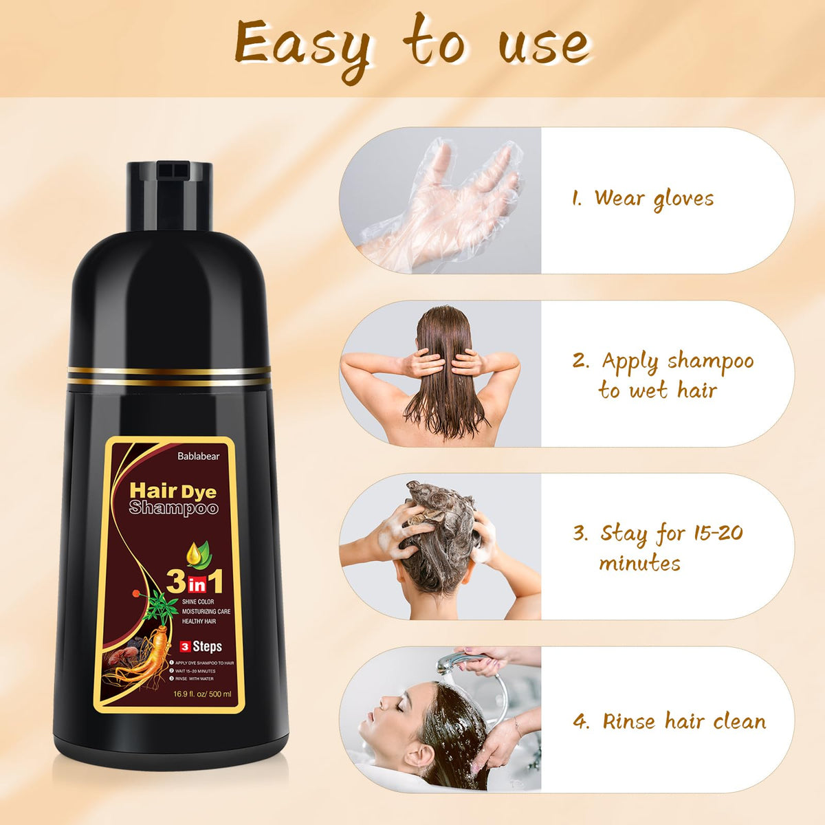 Bablabear Brown Hair Dye Shampoo application on hair