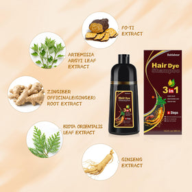 Bablabear Brown Hair Dye Shampoo packaging on a bathroom shelf