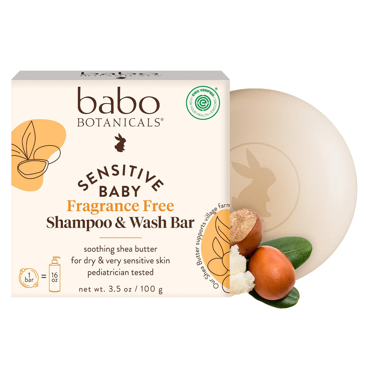 Babo Botanicals Sensitive Baby Shampoo & Wash Bar front view