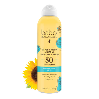Babo Botanicals Sunscreen Spray SPF 50 front view, 6oz bottle