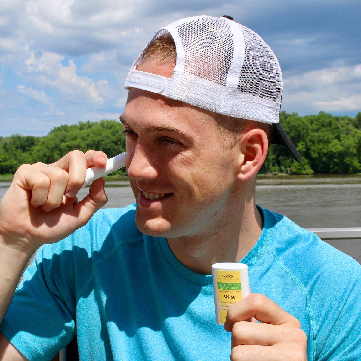 Babo Botanicals sunscreen stick being applied on skin