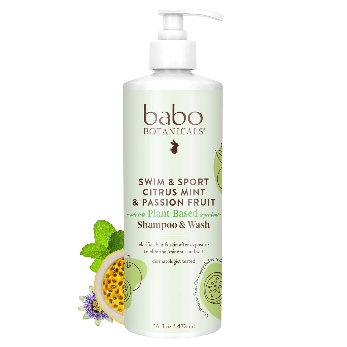 Babo Botanicals Swim & Sport Shampoo front view with citrus mint scent