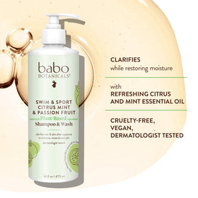 Babo Botanicals Swim & Sport Shampoo lifestyle scene by poolside