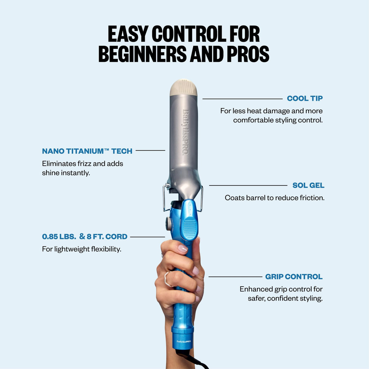 BaBylissPRO curling iron in use creating loose waves