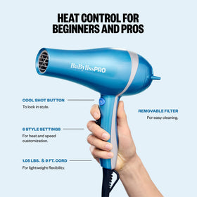 BaBylissPRO Hair Dryer lightweight design with 9-foot cord