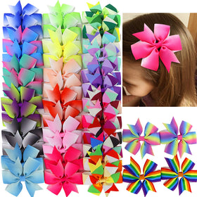 Babymatch 20 Pair Rainbow Bows Grosgrain Ribbon Hair Clips front view