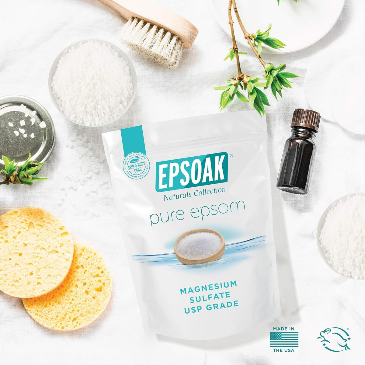 Back of Epsoak Epsom Salt 5 lb bag with ingredient details