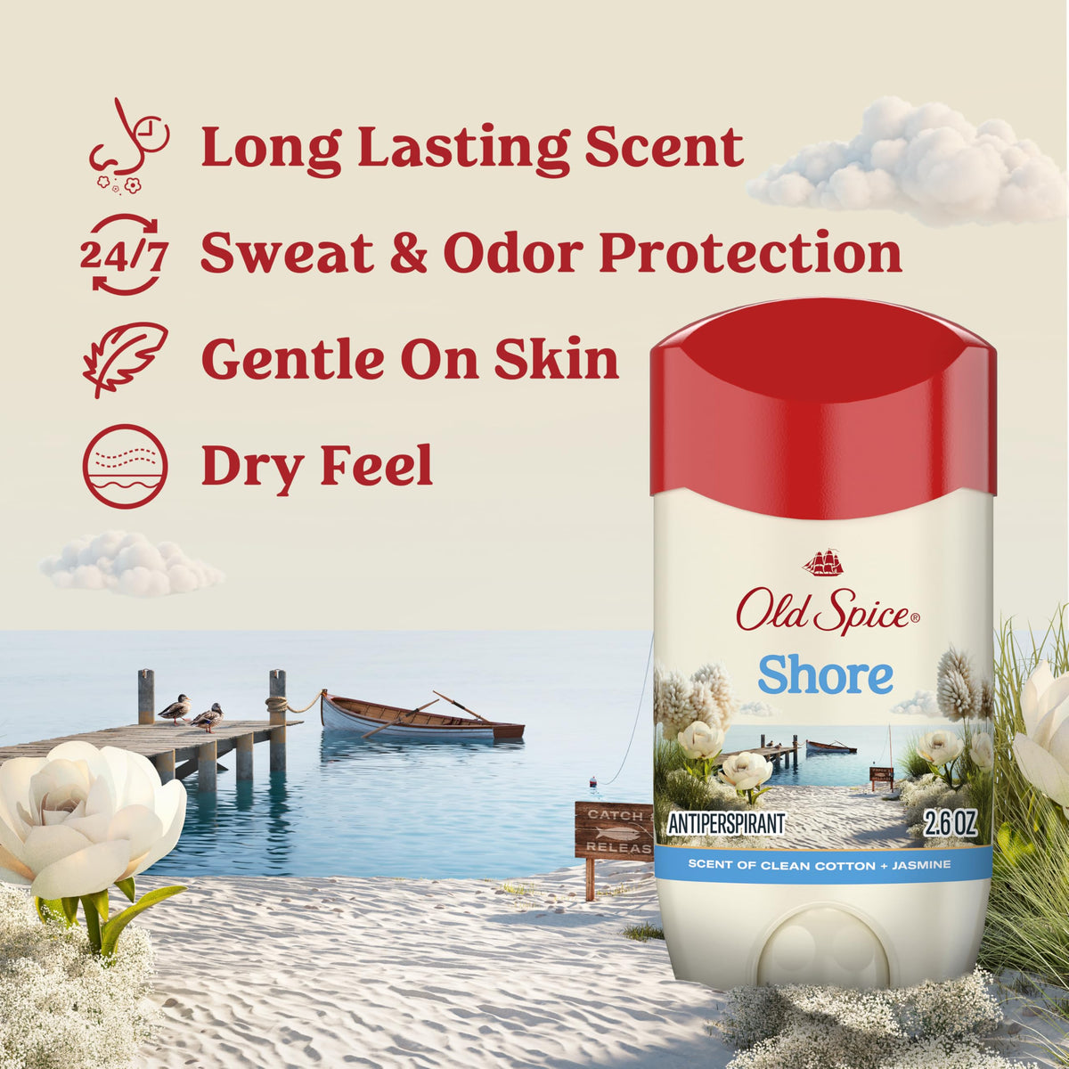 Back of Old Spice Dry Feel Antiperspirant packaging