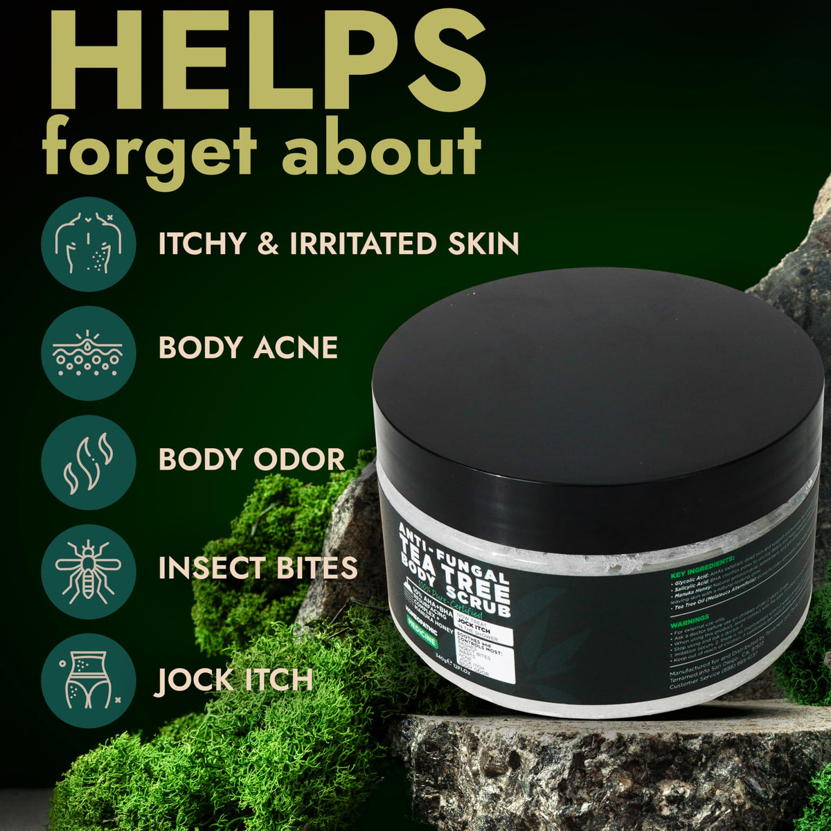 Back of Terramed Antifungal Body Scrub packaging