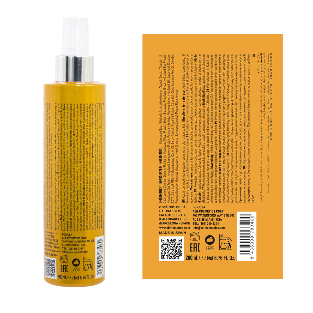 Back view of abril et nature Keratin Repair Thermal Protector bottle