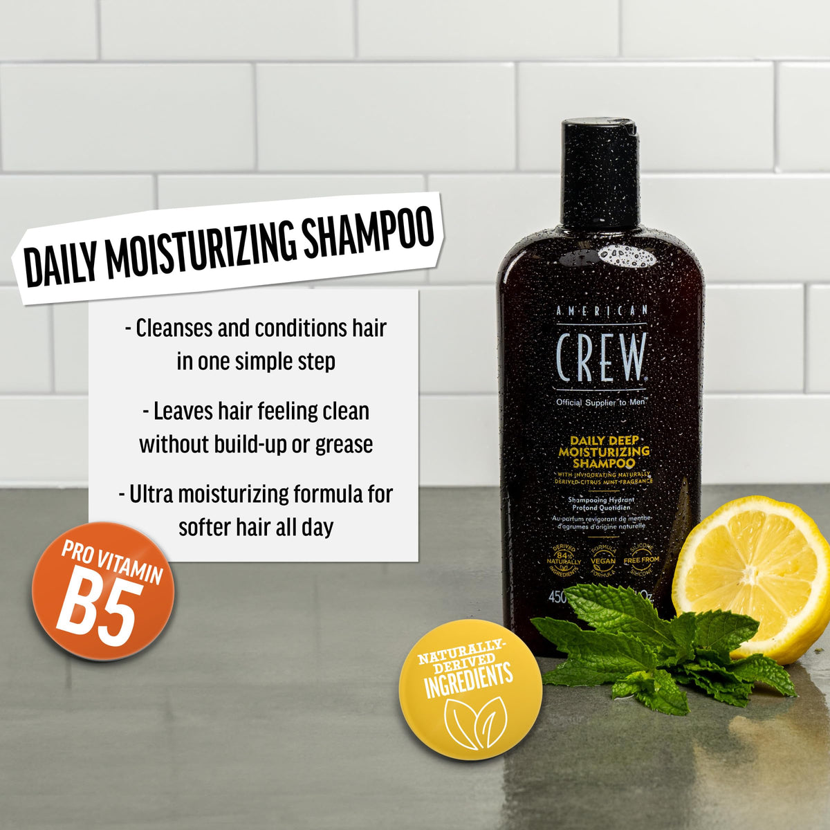 Back view of AMERICAN CREW Deep Moisturizing Shampoo bottle
