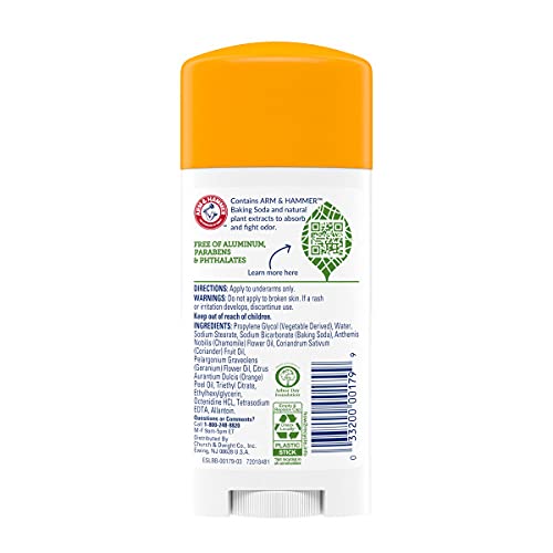 Back view of Arm & Hammer Essentials Deodorant Orange Citrus packaging