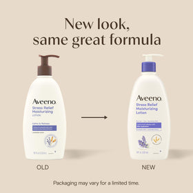 Back view of Aveeno Stress Relief Body Lotion packaging