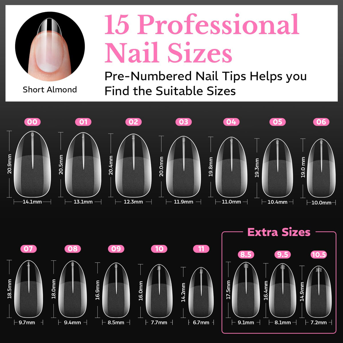 Back view of AZUREBEAUTY Short Almond Nail Tips packaging