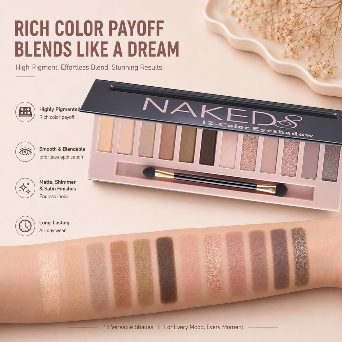 Back view of BOLOPER 12 Colour Nude Eyeshadow Palette