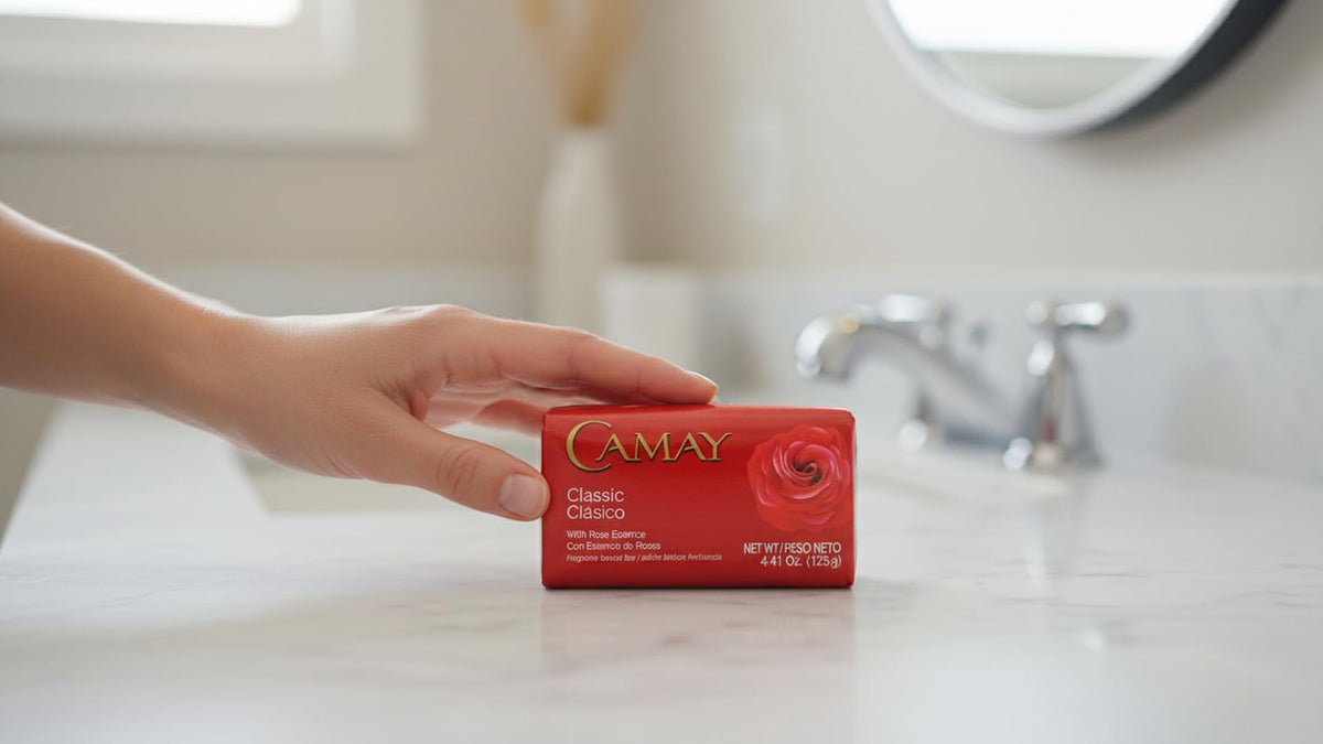 Back view of Camay Classic Bar Soap packaging with ingredients list