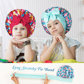 Back view of choshion Kids Silk Bonnet displaying adjustable tie