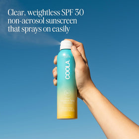 Back view of COOLA Organic Sunscreen SPF 30 Spray showing ingredients