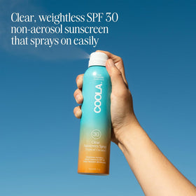 Back view of COOLA Organic Sunscreen SPF 30 Tropical Coconut Spray