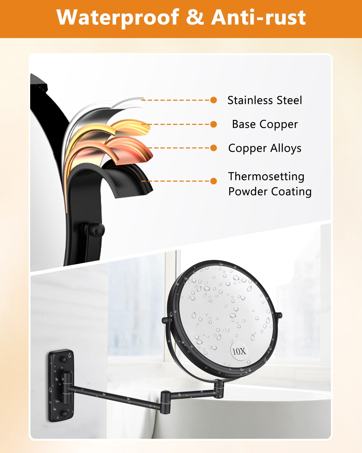 Back view of DECLUTTR Wall Mounted Makeup Mirror showing extendable arm