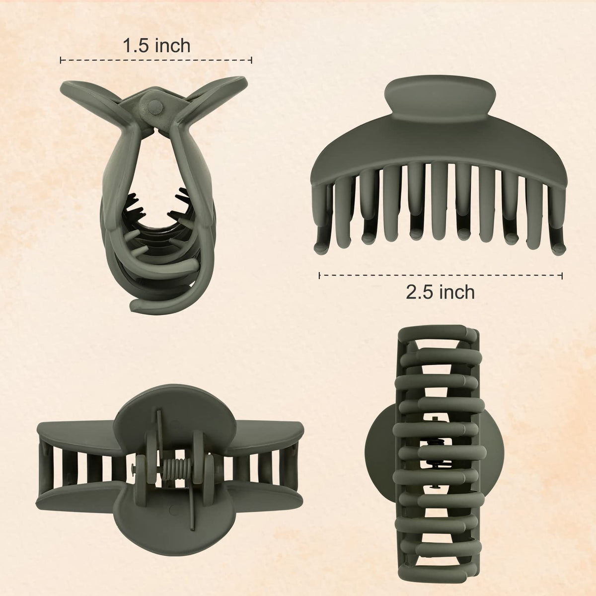 Back view of DEEKA Hair Claw Clips showing all four colours