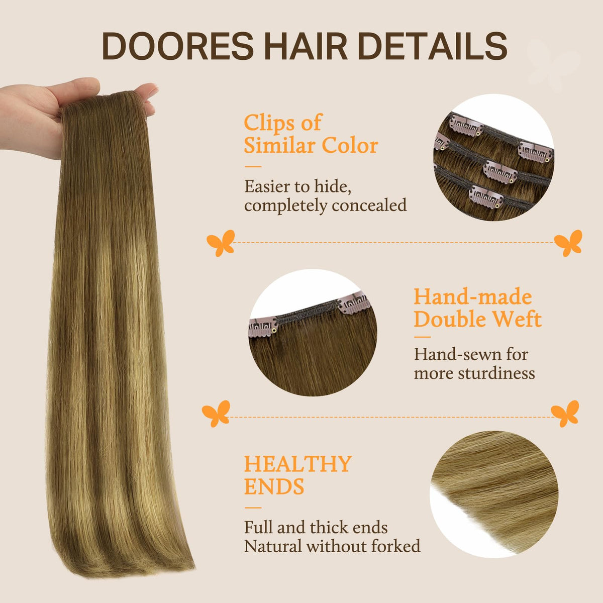 Back view of DOORES Clip in Hair Extensions installed