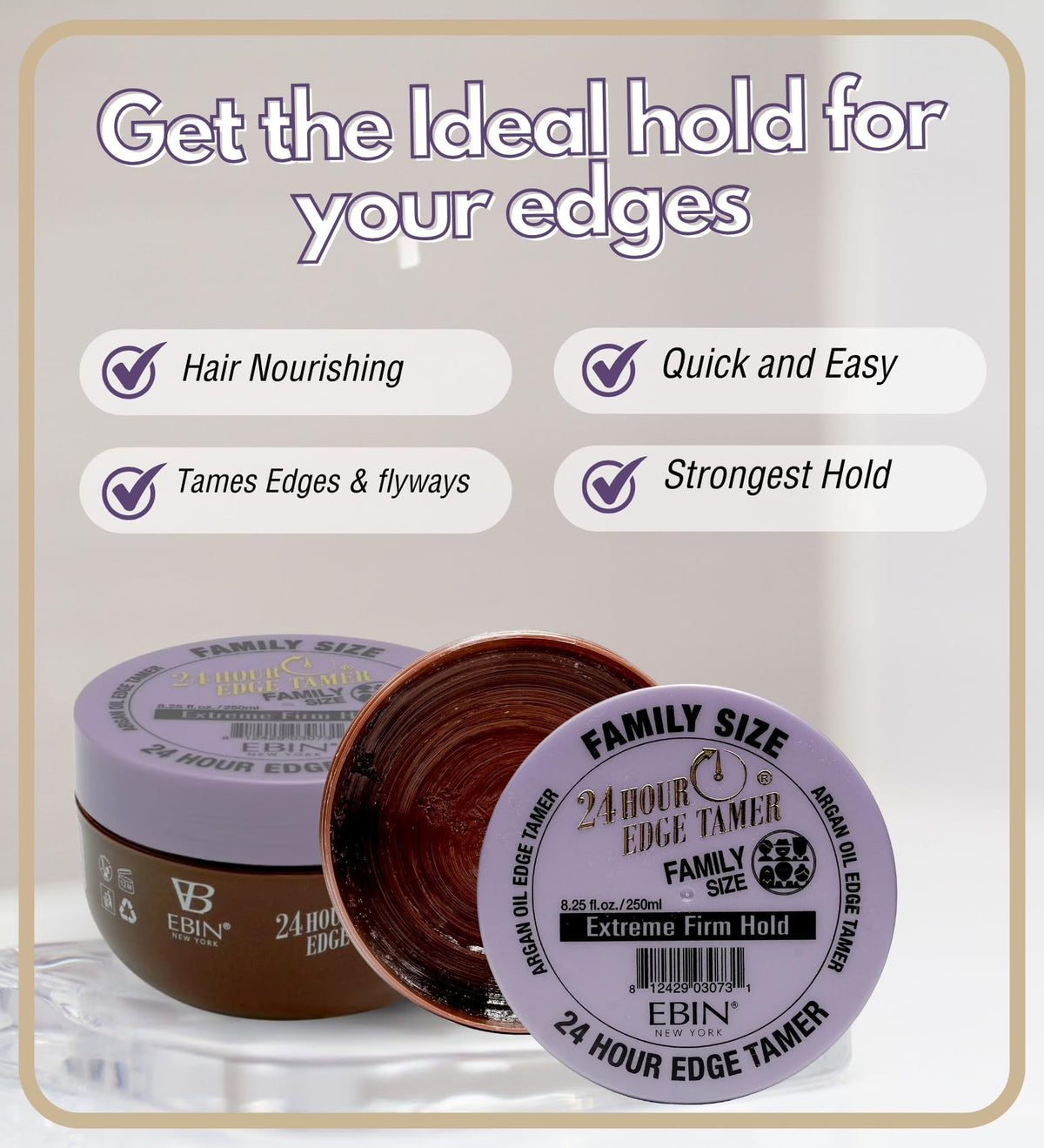 Back view of EBIN NEW YORK 24 Hour Edge Tamer packaging