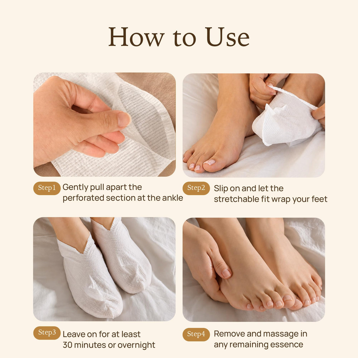 Back view of Epielle foot mask packaging with usage instructions