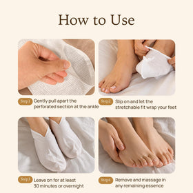 Back view of Epielle foot mask packaging with usage instructions