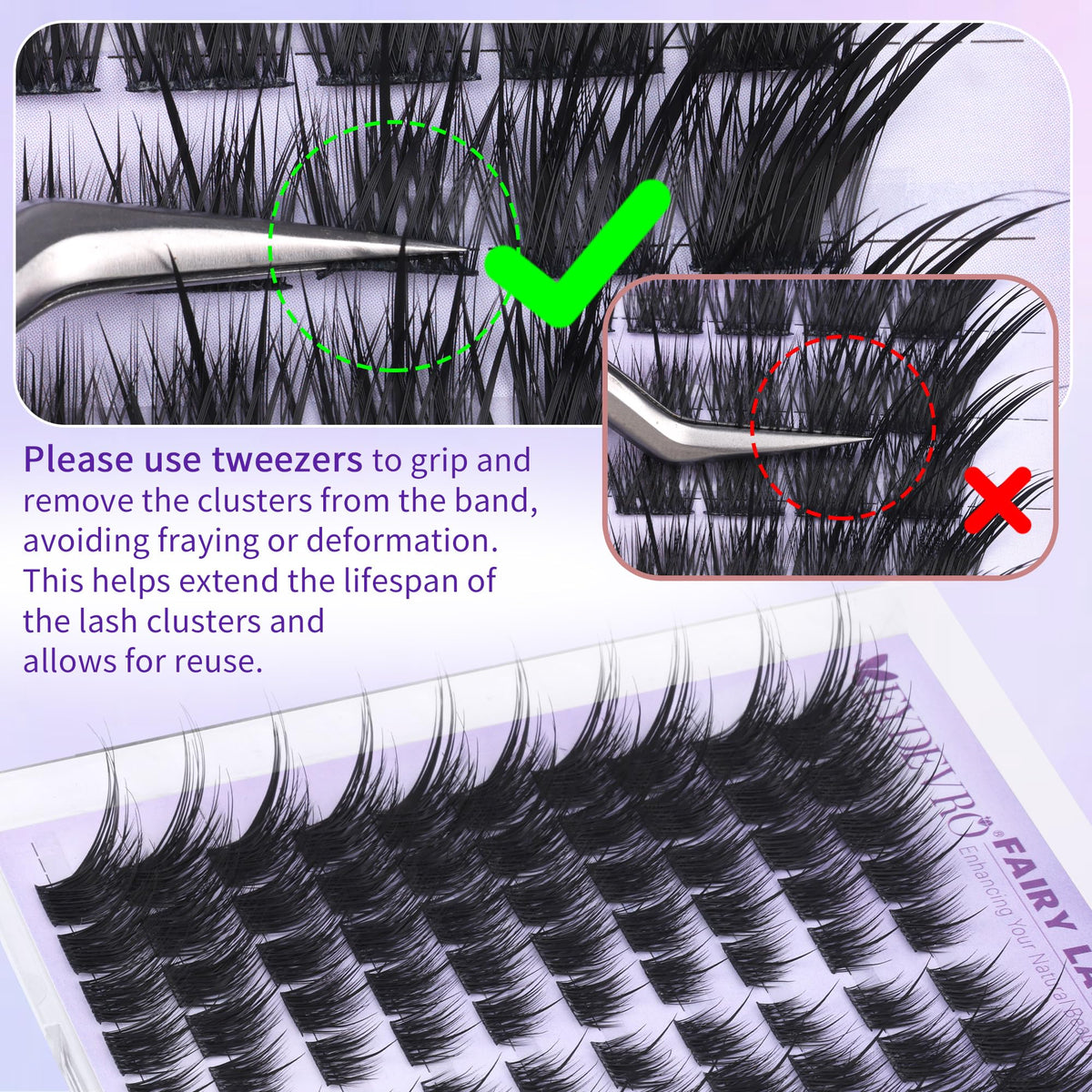 Back view of EYDEVRO lash clusters packaging