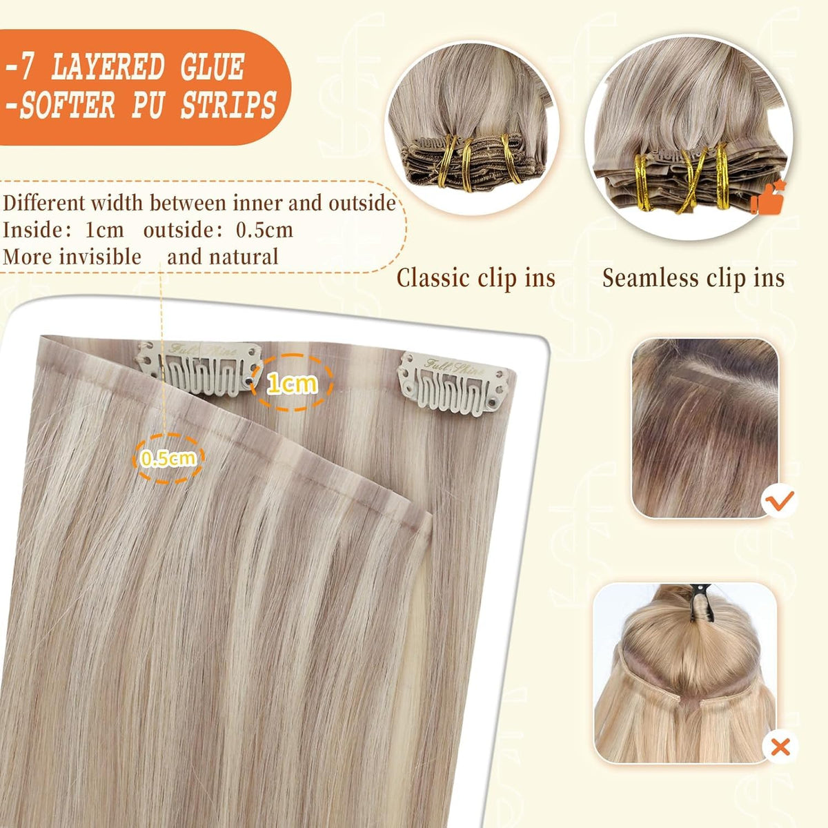 Back view of Full Shine Clip-in Extensions installed in hair