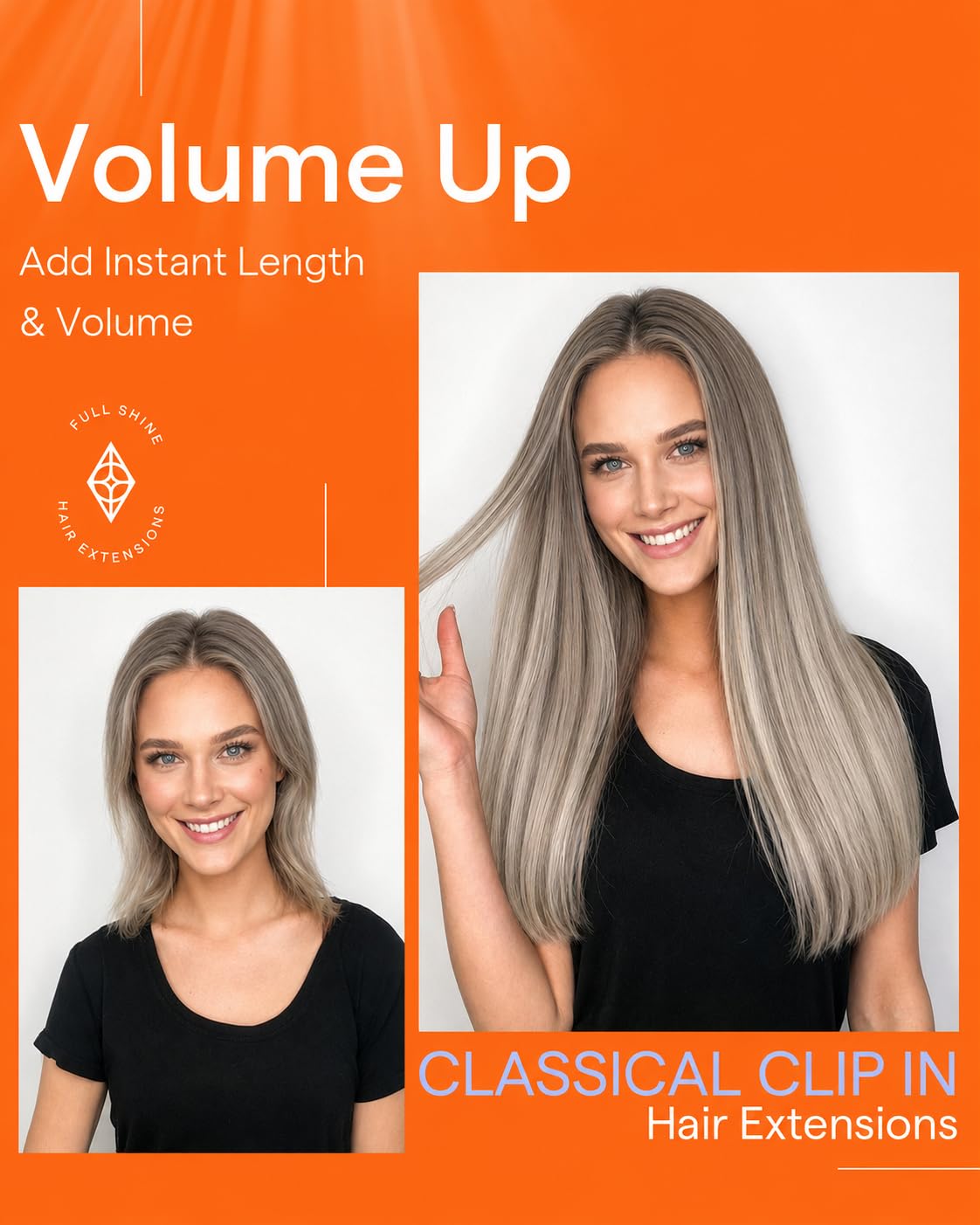 Back view of Full Shine Clip in Hair Extensions in use